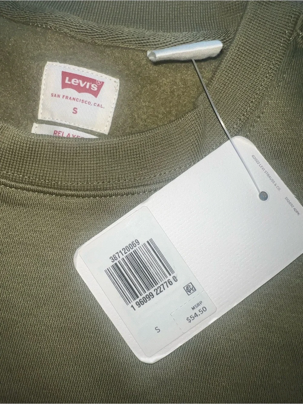 Levi's Olive Green Crewneck Sweatshirt with Pink Logo